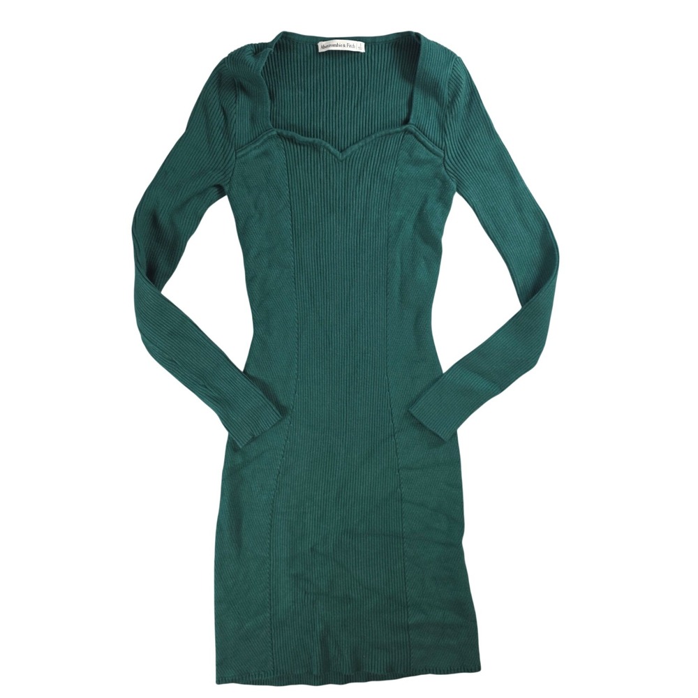 Abercrombie & Fitch Womens Small Green Sweater Dress Ribbed Knit Bodycon Mini